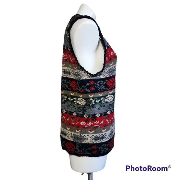 Vintage sweater vest L Multicolor Floral Cottagecore Fair Isle Country - Picture 2 of 3
